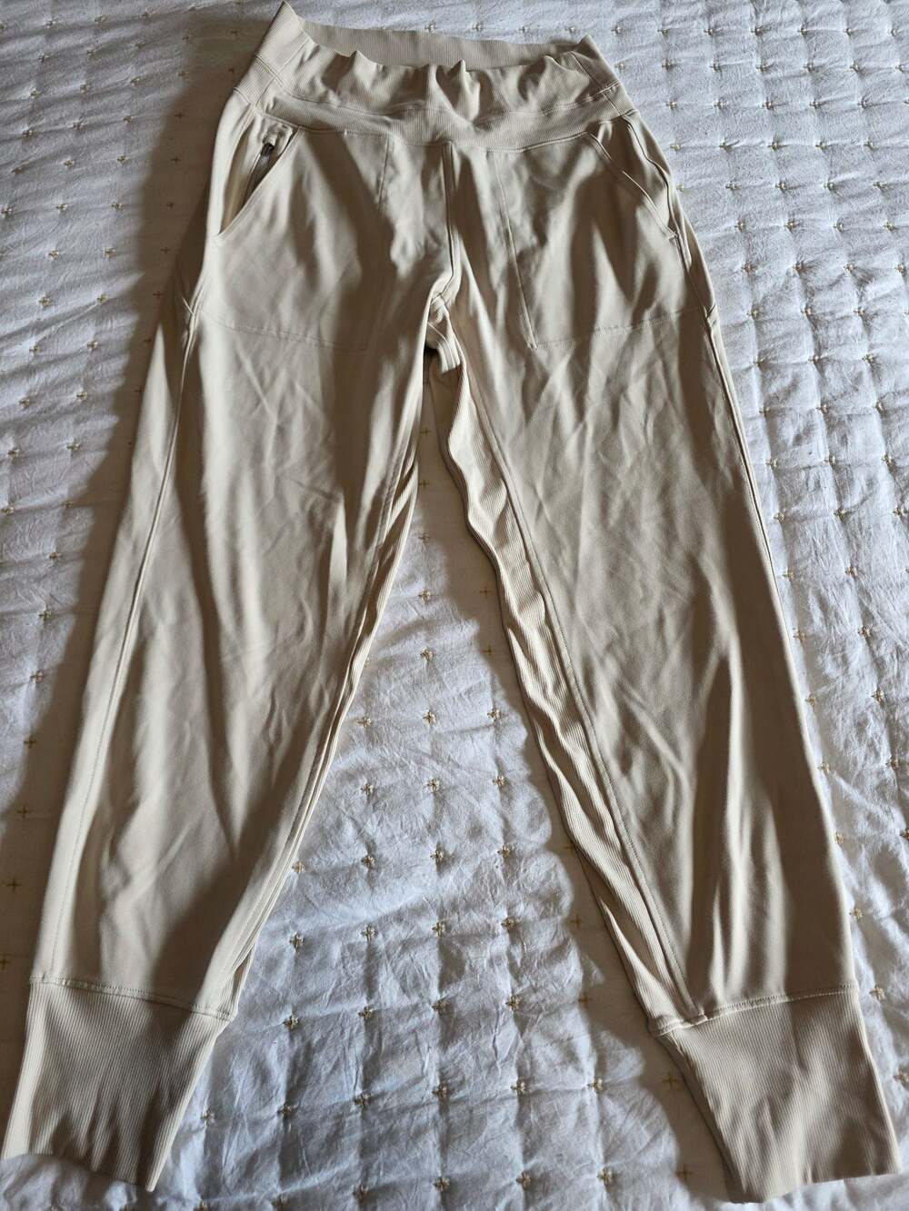 Athleta Brooklyn Textured Ankle Pants Cream Tan Size SP